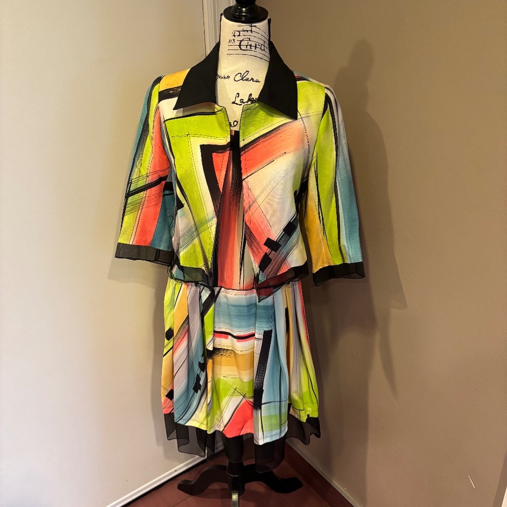Rare Yolanda Lorente hand painted silk dress and jacket